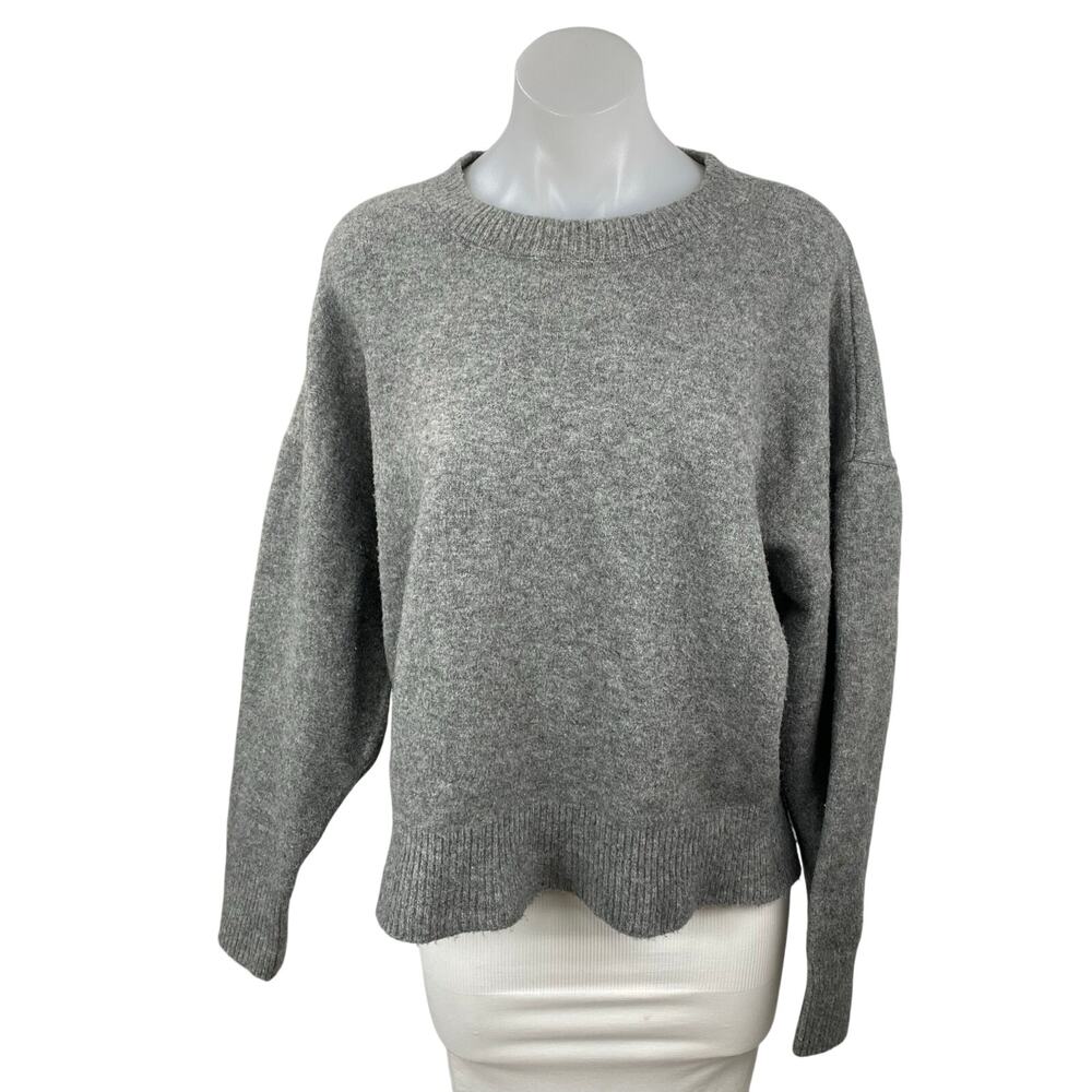 Zara Women's Gray Knit Crew Neck Long Sleeve Sweatshirt Sweater Top Size M